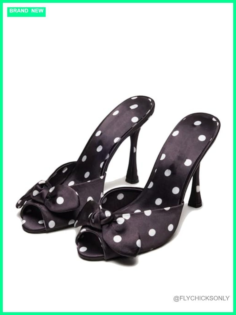 Open Toe Mule Heels Slip-On With Bow Design Dressy Party Wear